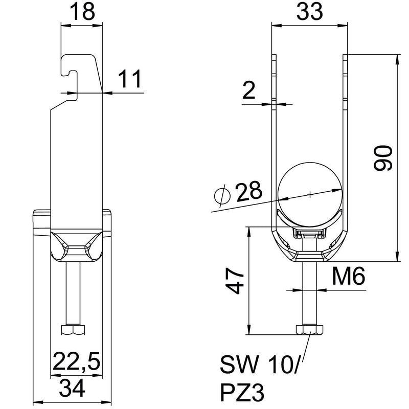 OBO Bettermann - Bügelschelle BS-U2-K-28 ALU 2-fach − 50 Stück