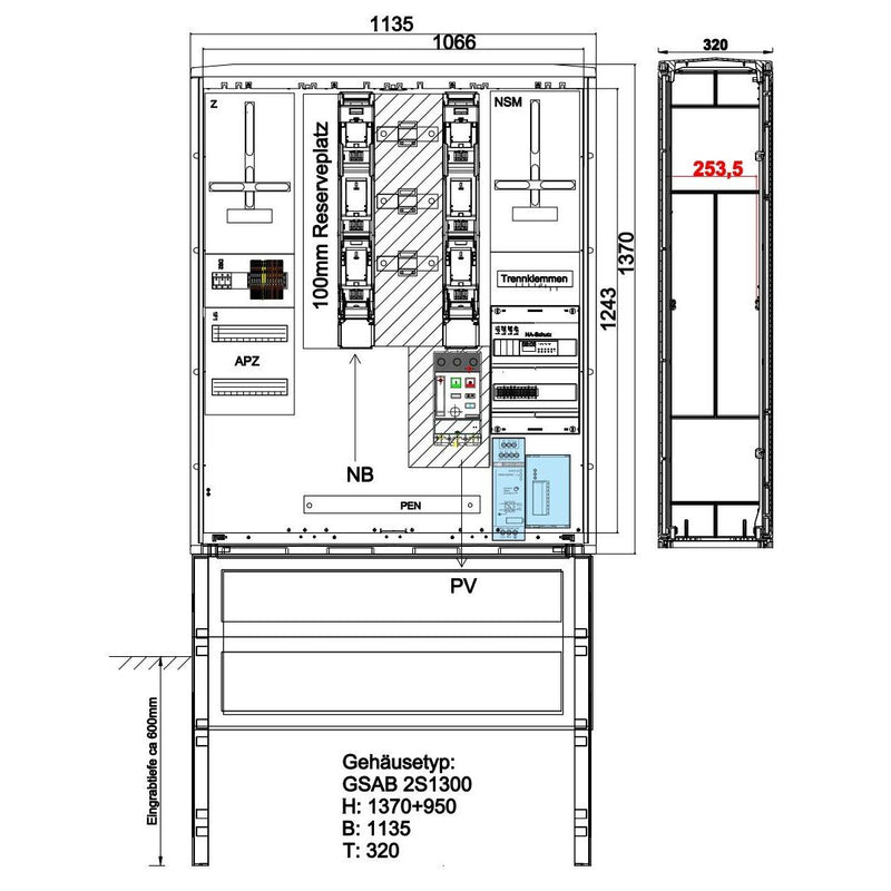 GSAB Elektrotechnik - Zähler-Komplettschrank Meß-Wandlerschrank 43.W400.AR01 Syna 400A