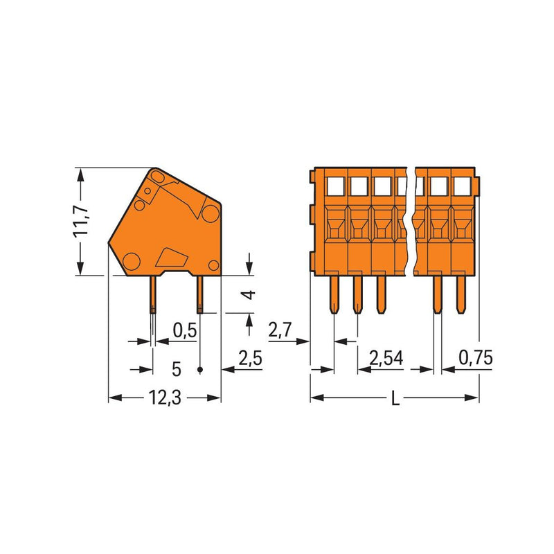 WAGO - Leiterplattenklemme 233-403 0,5mm² − 125 Stück