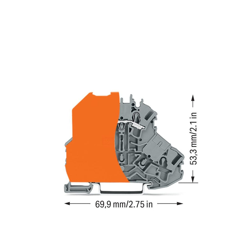 WAGO - Durchgangs-Reihenklemme Doppelstockklemme 2002-2201/098-000 Trennwand,L,grau − 50 Stück