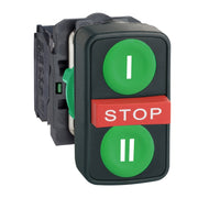 Schneider Electric - Drucktaster, Komplettgerät Dreifachdrucktaster grün XB5AA731327 D22mm, 1S+1Ö+1S