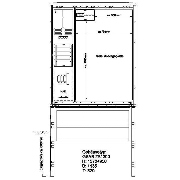 GSAB Elektrotechnik - Zähler-Komplettschrank Zähleranschlußsäule 08.00.1P11Gr.2 VNB-Teil m. 1/3-Tür