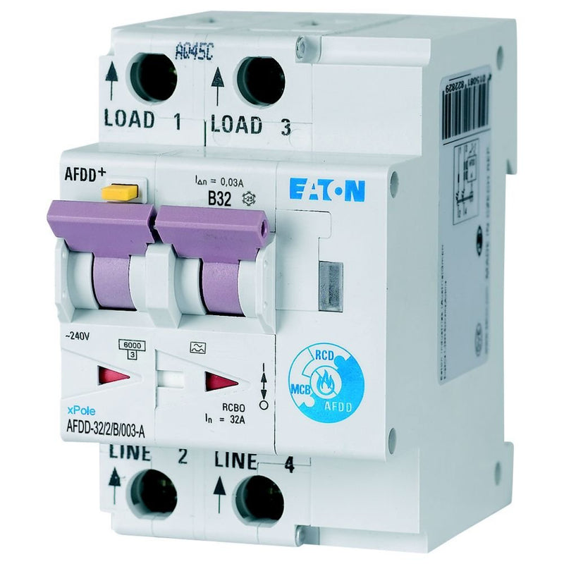 Eaton - Kombination FI-Schalter/Leitungsschutzschalter mit Zusatzeinrichtung Brandschutzschalter AFDD-32/2/B/003-A B, 32 A, Typ A