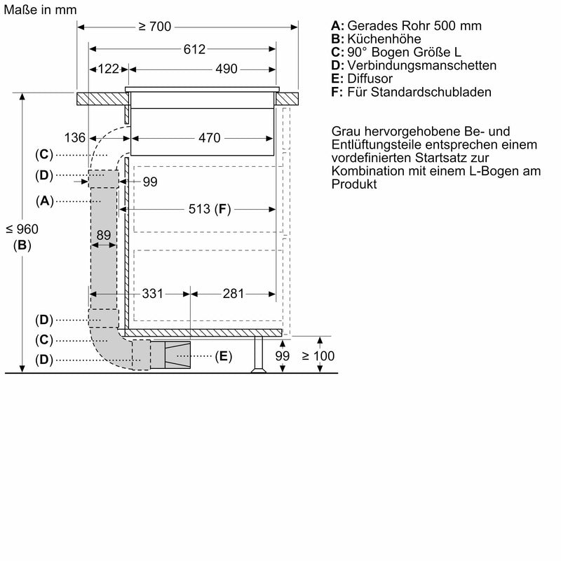 Siemens - Zubehör/Ersatzteile für Dunstabzugshauben Umluftkit HZ9VDKR2 1x L-Bogen