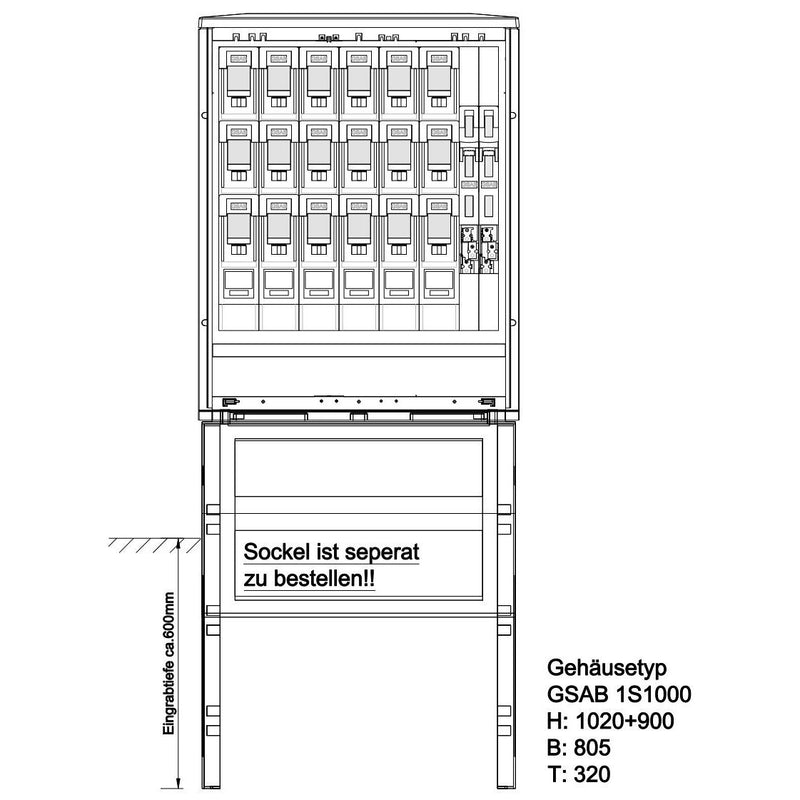 GSAB Elektrotechnik - Anschlussschrank Normkabelverteilerschrank 1S1000K6LSL22LSL00 HxBxT:1000x805x320