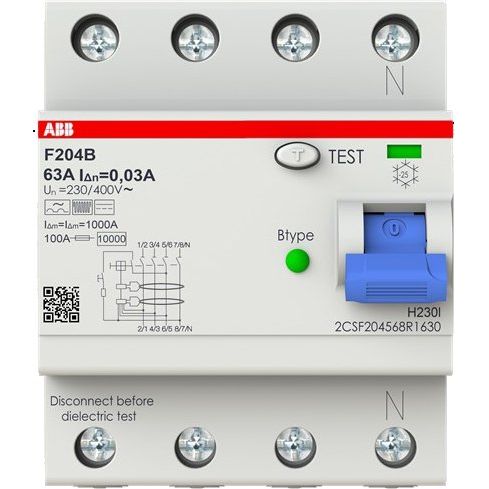 ABB Stotz S&J - Fehlerstrom-Schutzschalter FI-Schutzschalter F204B-63/0,03-4TE TypB 4P,63A,30mA