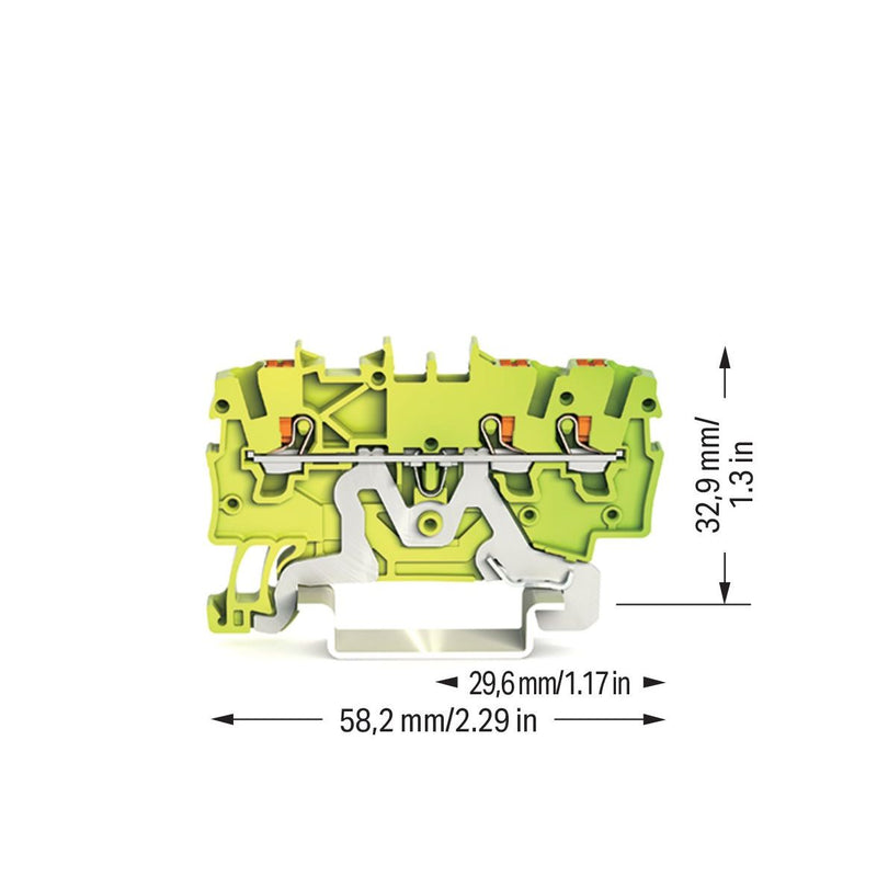 WAGO - Schutzleiter-Reihenklemme 3-Leiter-Schutzleiterkl. 2200-1307 1qmm, grün-gelb − 100 Stück