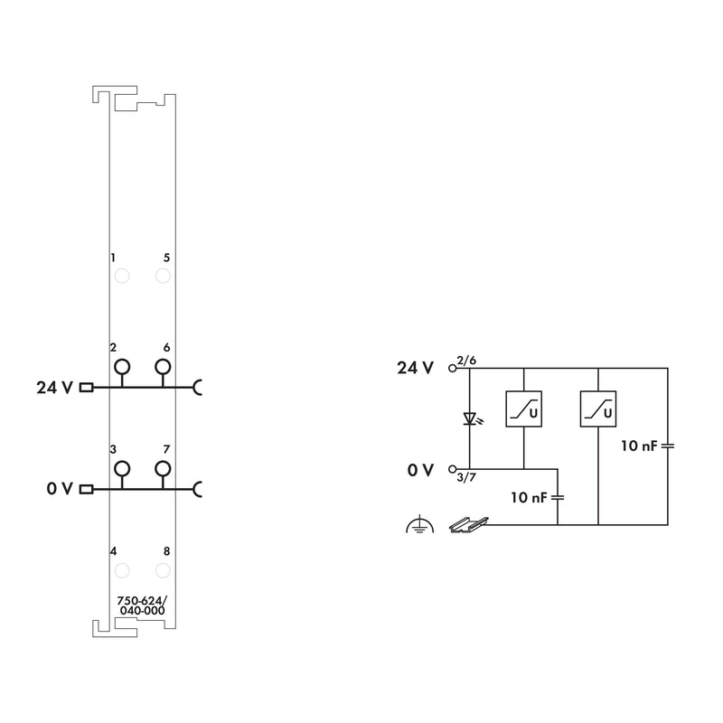WAGO - Feldbus, Dez. Peripherie - Einspeise- und Segmentmodul Feldeinspeisefilter 750-624/040-000