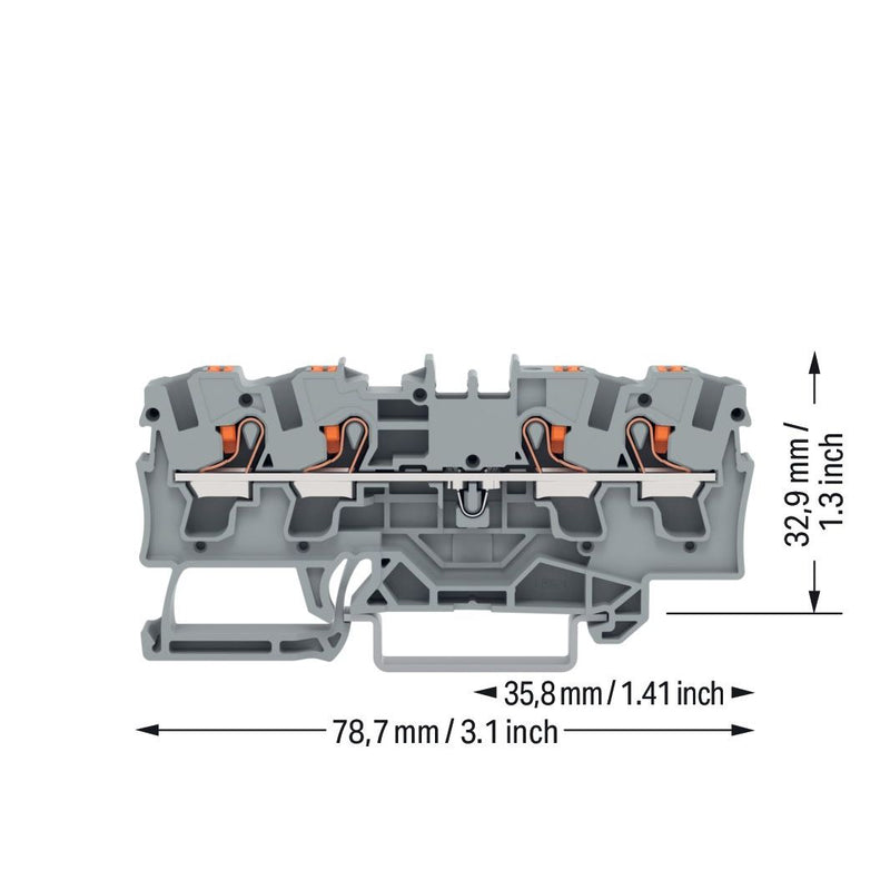WAGO - Durchgangs-Reihenklemme 4-Leiter-Durchgangsklemme 2204-1401 4qmm, grau − 50 Stück