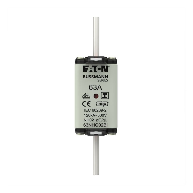 Eaton - Messersicherung Sicherungseinsatz Nieders. NH-SICHERU#63NHG02BI 63A AC 500V 120kA − 3 Stück