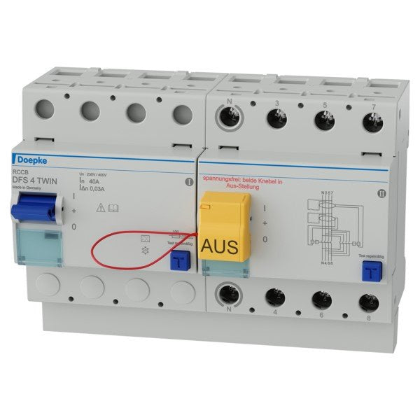 Doepke - Fehlerstrom-Schutzschalter mit Zusatzeinrichtung FI-Schalter DFS4040-4/0,03-ATWIN