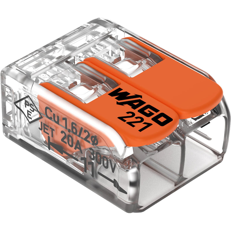 WAGO - Steckklemme Compact-Verbindungsklemme 221-412 2-Leiter bis 4qmm − 100 Stück