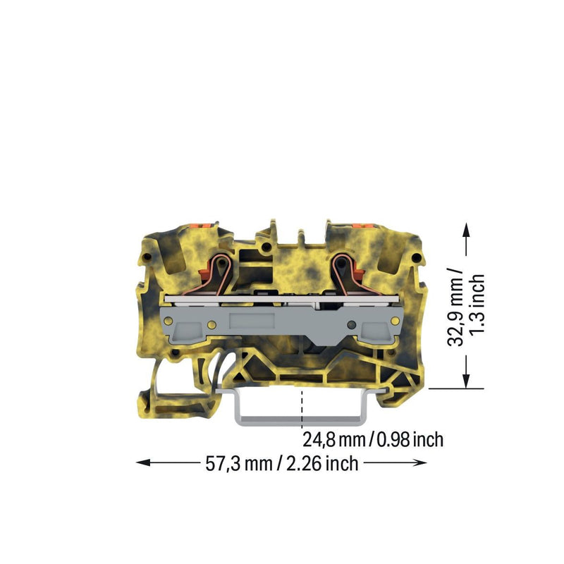 WAGO - Durchgangs-Reihenklemme 2-Leiter-Durchgangsklemme 2206-1201/000-053 Drücker,6mm²,dgr-ge − 50 Stück