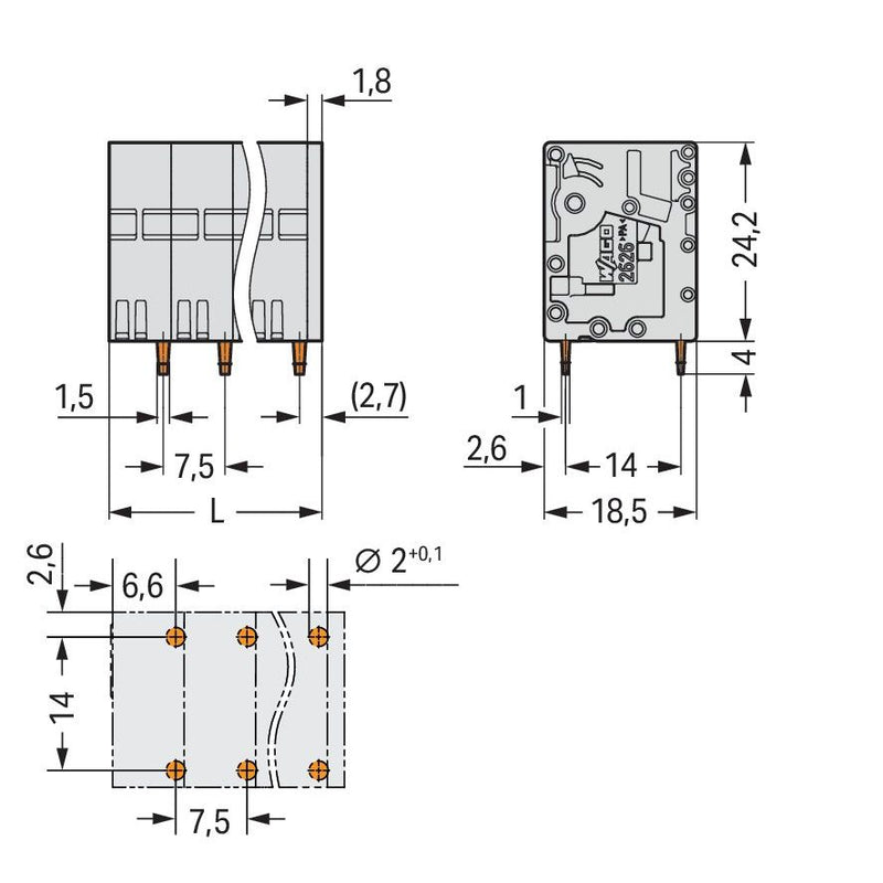 WAGO GmbH & Co. KG - Leiterplattenklemme Leiterplattenklemme 2626-3103 6mm² − 90 Stück