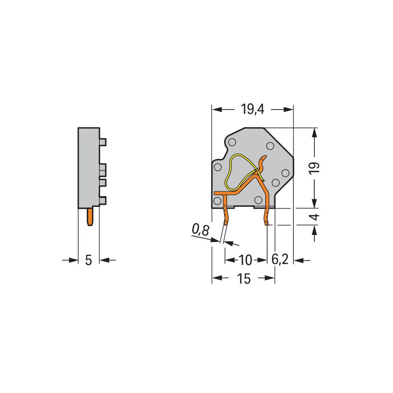 WAGO - Leiterplattenklemme Anreihbare Leiterplattenk. 745-3801 4mm² − 50 Stück