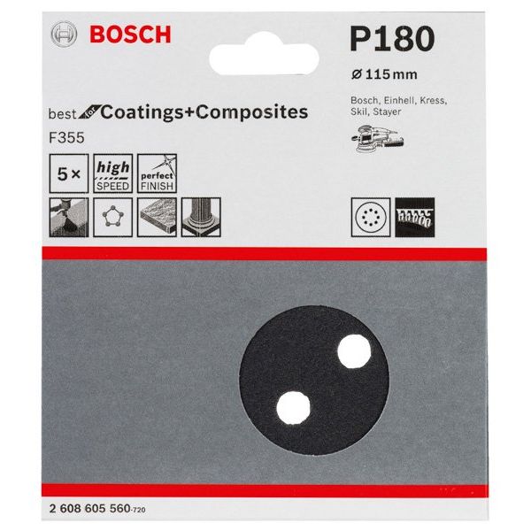 Bosch - Schleifpapier/Schleifvlies PRO F355 Schleifblatt, 115 2608605560 mm, G180, 5-tlg
