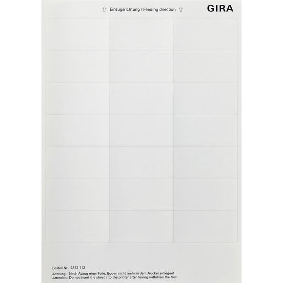 Gira - Bezeichnungsmaterial für Installationsschalterprogramme Beschriftungsbogen 2872112 33,5x67