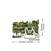 WAGO - Schutzleiter-Reihenklemme 2-Leiter/1-Pin-PE-Basiskl. 2222-1307/999-953 Drücker,2,5mm²,gnge − 100 Stück