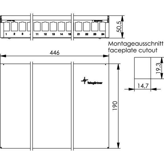 Telegärtner - Patchpanel Kupfer MPD24 Modulträger 100021514 AP, leer, 1HE, rws − 1 Stück