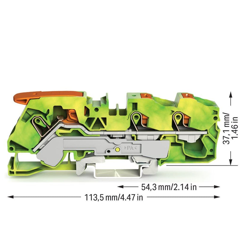 WAGO - Schutzleiter-Reihenklemme 3-Leiter-Schutzleiterkl. 2116-5307 16qmm, grün-gelb − 20 Stück