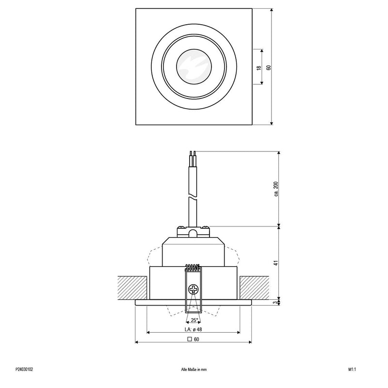 EVN Lichttechnik - Downlight/Strahler/Flutlicht P-LED Einbauleuchte P 24030102 ws 700mA 3W 3000K quad