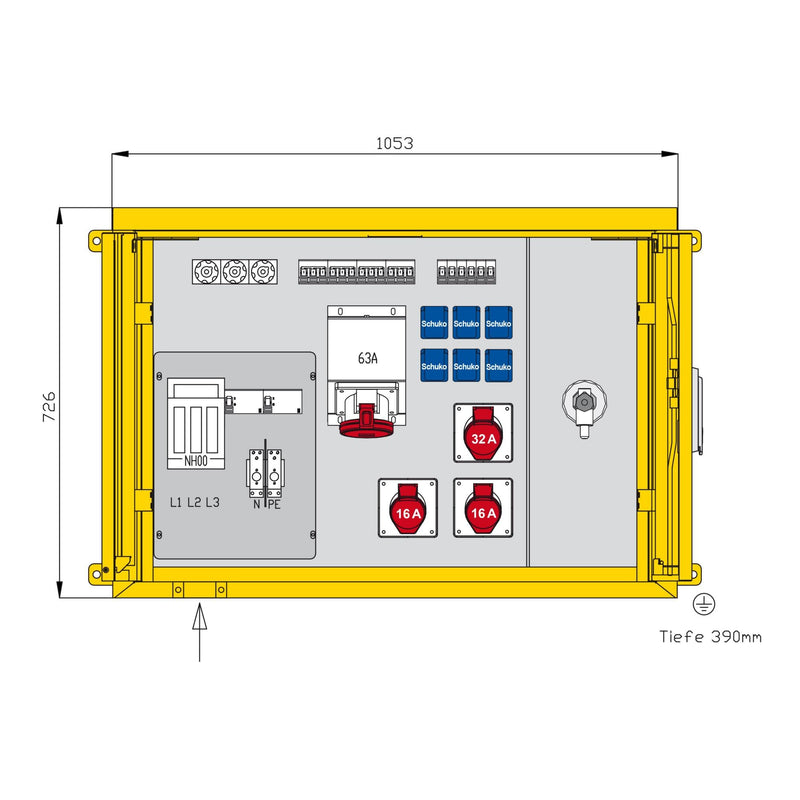 Walther Werke - Baustromverteiler Aufputzverteiler WAP0525 69kVA, 2 RCDs TypA