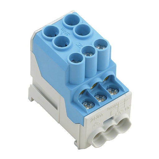 Weidmüller - Durchgangs-Reihenklemme Hauptleitungsabzweigklemme WPD 100 2X25/6X10 BL W-Reihe, TS 35 − 3 Stück