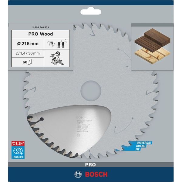 Bosch - Kreissägeblatt PRO Wood Kreissägeblatt, 2608640433 216 x 2 x 30 mm, Z60
