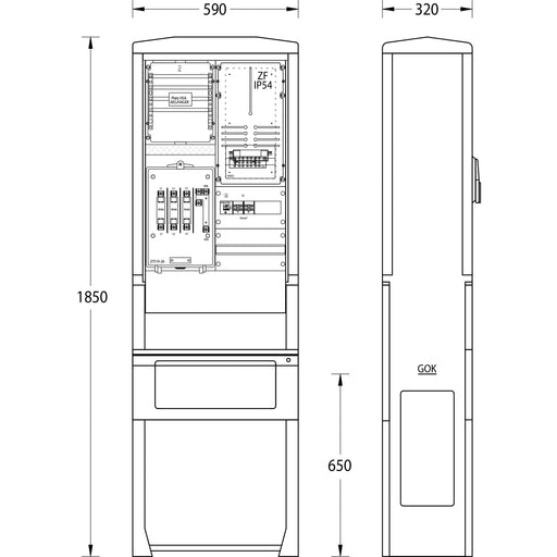 uesa - Zähler-Komplettschrank Zähleranschlusssäule ZASS1S ESWE Wiesbad. 1850x590x320mm