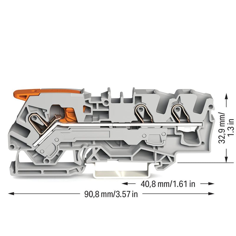 WAGO - Durchgangs-Reihenklemme 3-Leiter-Durchgangsklemme 2106-1301 6qmm, grau − 25 Stück