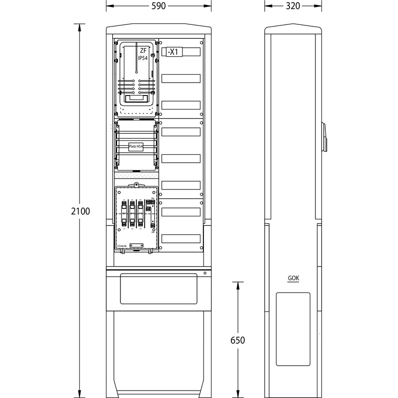 uesa - Zähler-Komplettschrank Zähleranschlußsäule ZAS-S-1-1VF N-ERGIE 2100x590x320mm