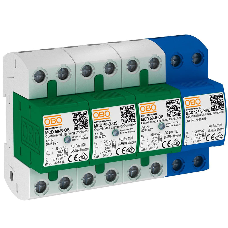 OBO Bettermann - Blitzstromableiter für Energietechnik Blitzstromableiter MCD 50-B 3+1-OS Set m.Funktionsanze