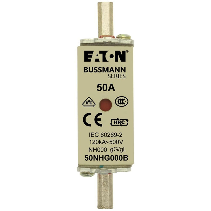 Eaton - Messersicherung Sicherungseinsatz Nieders. NH FUSE 50#50NHG000B 50A AC 500V 120kA − 3 Stück