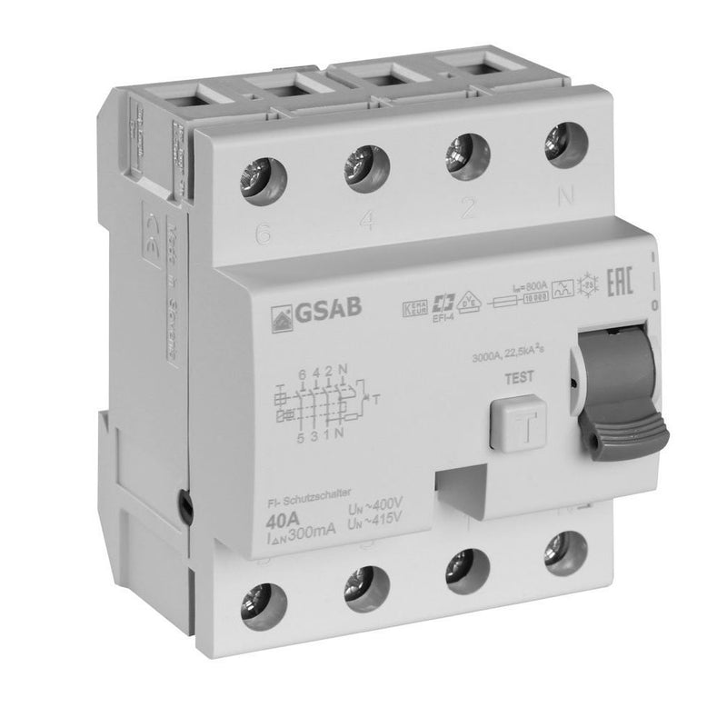 GSAB Elektrotechnik - Fehlerstrom-Schutzschalter FI-Schutzschalter FI4-40-300 40A, 4-pol. 300mA