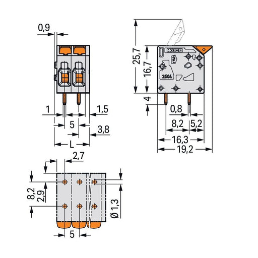 WAGO - Leiterplattenklemme 2604-1102/000-006 4mm²,bl − 200 Stück
