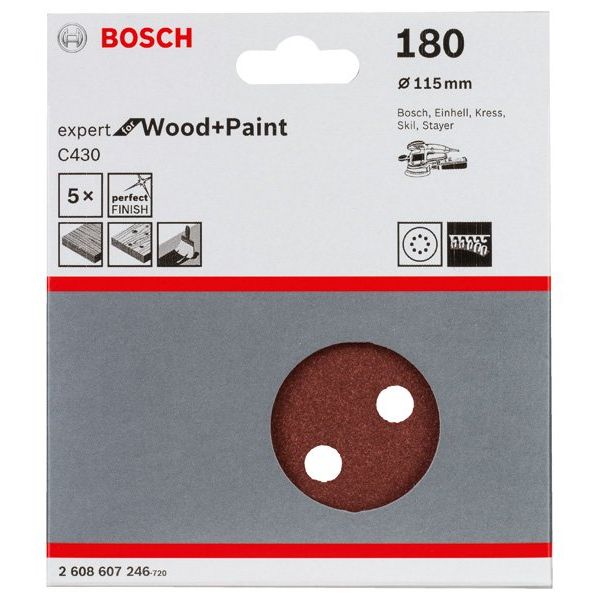 Bosch - Schleifpapier/Schleifvlies Schleifblatt C430, 115 mm, 2608607246 180 8 Löcher Klett