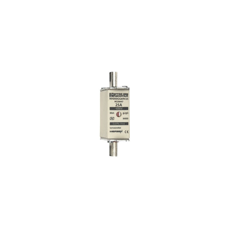 Mersen - Messersicherung NH-Sicherungseinsatz SF NH000GG69V25 Gr.000 gG 25A/690VKM − 3 Stück