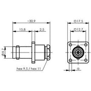 Telegärtner - Koax-Steckverbinder BNC-Kabeleinbaubuchse 100023366 50Ohm löt m.Flansch