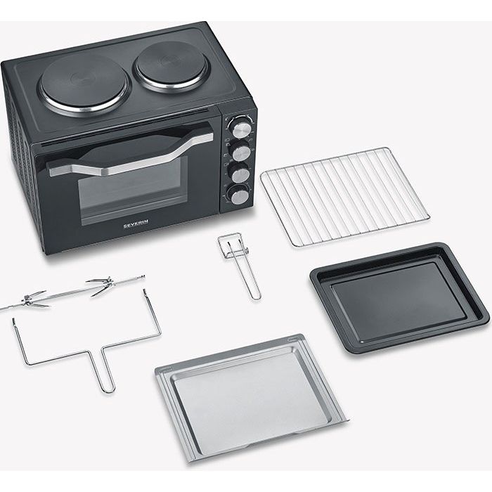 Severin - Tischbackofen/Backgrill Toastofen m.Kochplatten TO 2074 sw/eds-geb. 2500W,30l