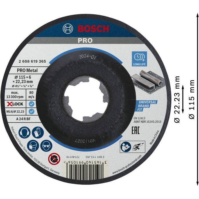 Bosch - Trenn-/Schleifscheibe PRO Metal X-Lock 2608619365 Schleifscheibe 115 x