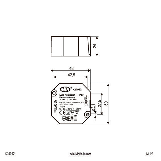 EVN Lichttechnik - LED-Betriebsgerät LED-Netzgerät K24 012 24VDC 12W