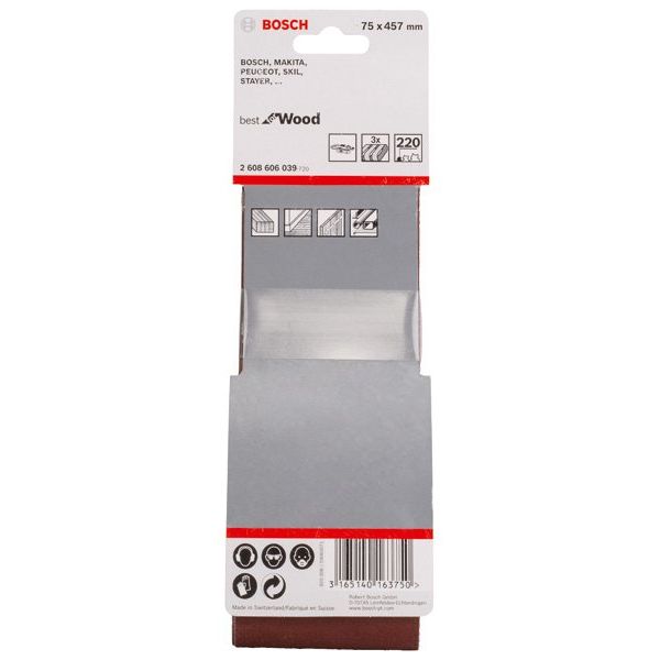 Bosch - Schleifpapier/Schleifvlies PRO X440 Schleifband, 75 x 2608606039 457 mm, G220, 3-tlg