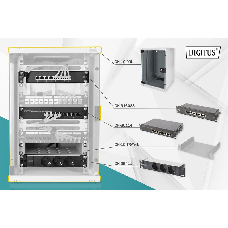 DIGITUS - Netzwerk-/Serverschrank Wandschrank-Set DN-10-SET-2 incl. Panel+Switch
