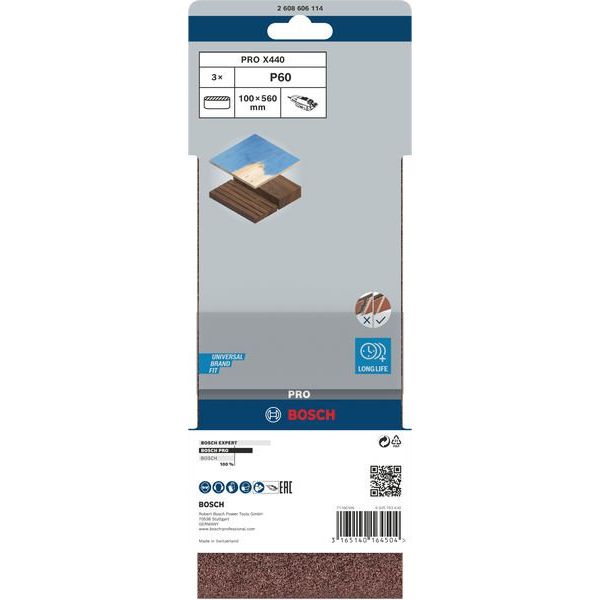 Bosch - Schleifpapier/Schleifvlies PRO X440 Schleifband, 100 2608606114 x 560 mm G60 3-tlg
