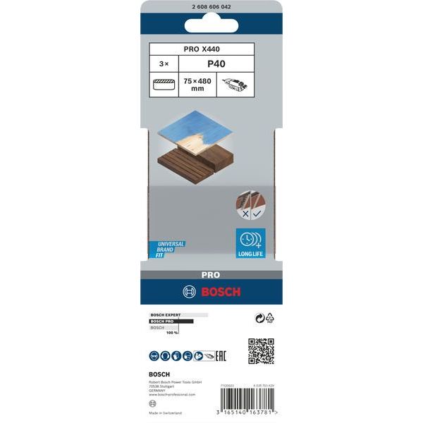 Bosch - Schleifpapier/Schleifvlies PRO X440 Schleifband, 75 x 2608606042 480 mm, G40, 3-tlg