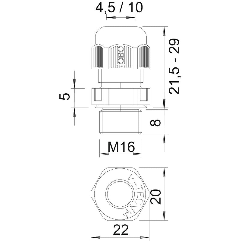 OBO Bettermann - Kabelverschraubung Verschraubung V-TEC VM16 SW Vollmetrisch