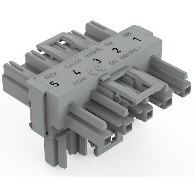 WAGO - Kompaktverteiler für steckbare Gebäudeinstallation T-Verteiler 5-polig 770-1741 Kod. B,grau − 50 Stück