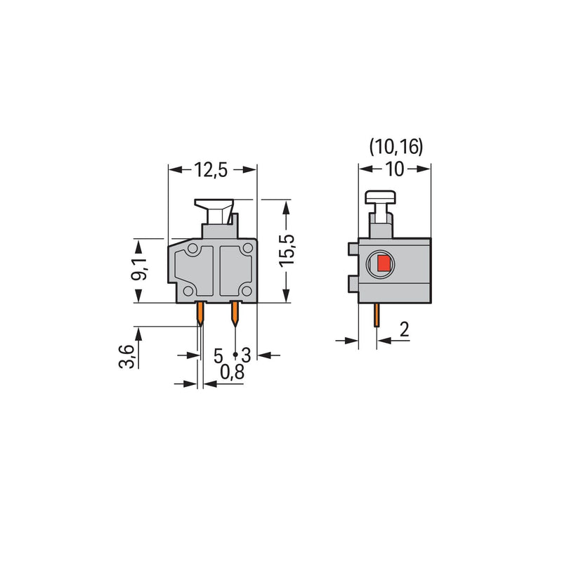 WAGO - Leiterplattenklemme Anreihbare Leiterplattenk. 235-767/331-000 Drücker,1,5mm²,hgn − 100 Stück