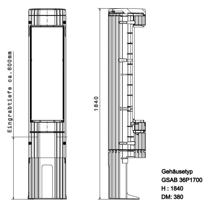 GSAB Elektrotechnik - Gehäuse/Schaltschrank (leer) Poller 36P1700MDS Höhe 1811mm