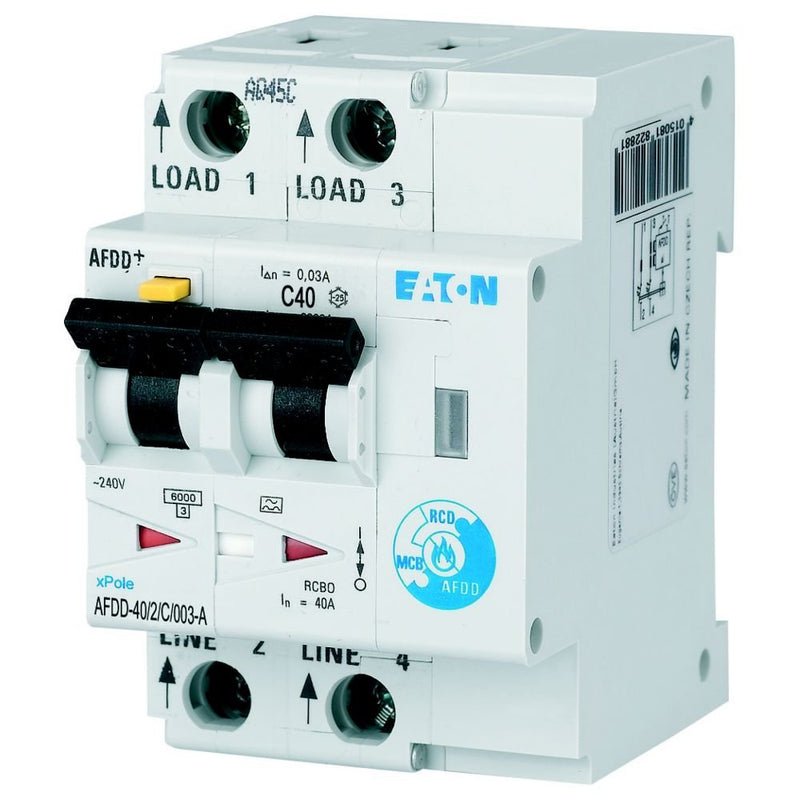 Eaton - Kombination FI-Schalter/Leitungsschutzschalter mit Zusatzeinrichtung Brandschutzschalter AFDD-40/2/C/003-A C, 40 A, Typ A